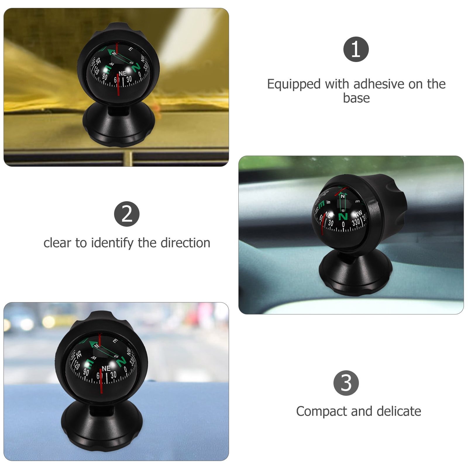 RAPOBRIX 2pcs Car Compass Auto Mini Compass Compact Ball Compass with Adhesive and Delicate Decoration Perfect for Universal for Most