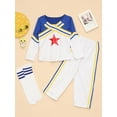 thumbnail image 5 of iiniim Kids Cheerleading Outfits Star Printed Tops with Shorts and Socks 3Pcs Cheer Leader Uniform Type B Blue 140, 5 of 7