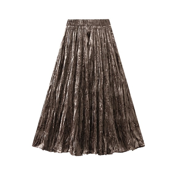 LWavelet Crinkled Shiny Maxi Skirt Women Stylish Fall Party Trendy Flowy Versatile Bottoms Khaki One Size