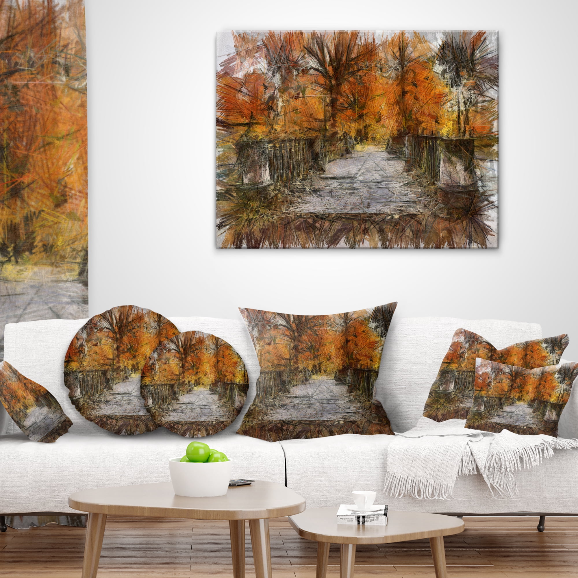 Designart Beautiful Watercolor Autumn Forest - Landscape Printed Throw Pillow - 12x20