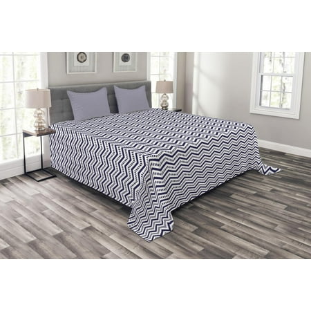 Honeycomb Dish - Navy Blue Bedspread Set, Horizontal Chevron Pattern in Nautical Colors Dashed Lines Maritime Zigzag, Decorative Quilted Coverlet Set with Pillow Shams Included, Navy Blue White, by Ambesonne