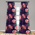 thumbnail image 2 of Floral Window Curtains, Abstract Peony Flowers Sketch Watercolor Nature Theme Illustration, Lightweight Decor 2-Panel Set with Rod Pocket, Pair of - 28"x63", Navy Blue and Dark Pink, by Ambesonne, 2 of 3