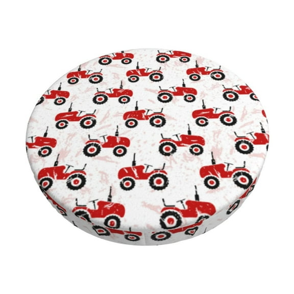 Honeii Red Wheeled Tractors Bar Stool Covers – Perfect Fit for 12" to 14" Round Stools, Crease-Resistant, Stretchy, Washable & Dustproof Seat Slipcovers-12 inch