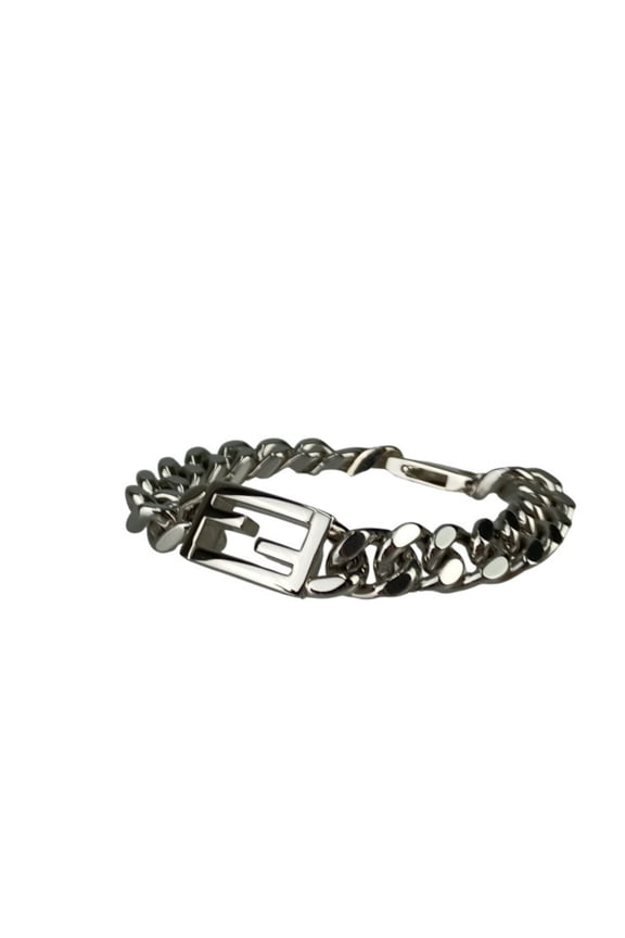 Pre-Owned FENDI FF Baguette Link Chain Bracelet in Silver Metal for Men and Women (Good)