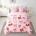 thumbnail image 2 of Feelyou Bowknot Cherry Child Bedding Comforter Set 7 Pieces, Girly Pink Ribbon Bow Full Bedding Set, Kawaii Cute Cartoon Reversible Fitted Sheet Flat Sheet, Ultra Soft Home Decor, 2 of 7
