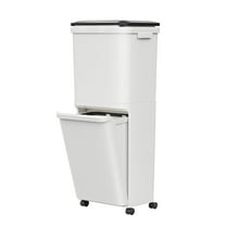 AZULLIA 16 gal Kitchen Trash Can with Lid, Large-Capacity Double-Layer Sorting Plastic Trash Bin with Removable Inner Bucket and Wheel BC01