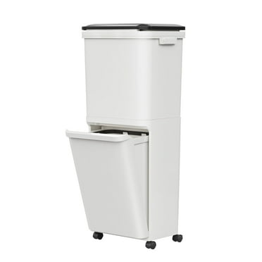 AZULLIA 16 gal Kitchen Trash Can with Lid, Large-Capacity Double-Layer Sorting Plastic Trash Bin with Removable Inner Bucket and Wheel BC01