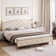 thumbnail image 2 of Queen Size Bed Frame with Velvet Tufted Headboard, Heavy Duty Metal Slats/No Box Spring Needed/Large Storage Space/Easy Assembly, Off-White, 2 of 7