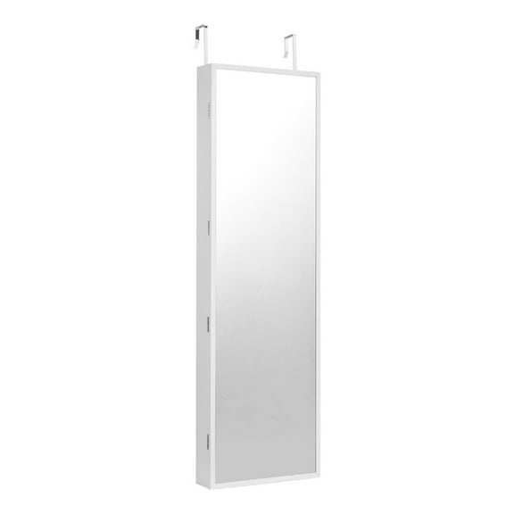 Mirror Jewelry Cabinet 47in Lockable, Full Length Wall Door Mount Armoire White