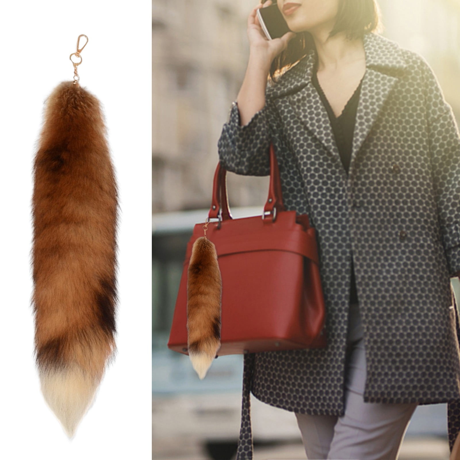 3PC Tail Keychain Set - Fluffy Animal Tail Keyring Charms for Women, 16" Realistic Therian Keychains for Bags, , Renaissance Fairs