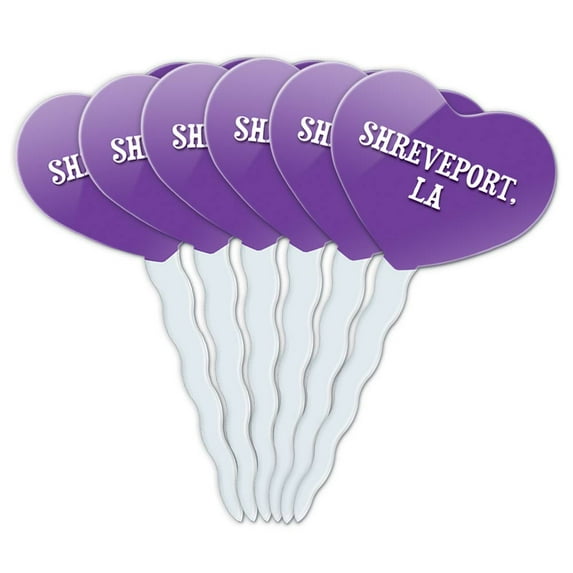Shreveport LA Heart Love Cupcake Picks Toppers - Set of 6
