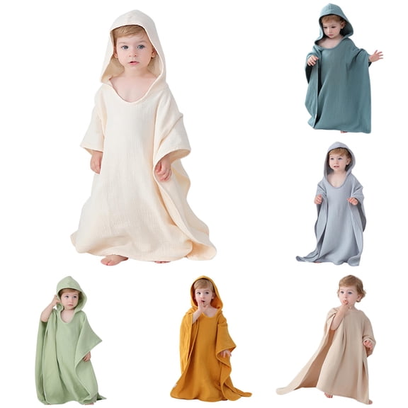 Rhuody Casual Boy Pajamas Long Sleeve Sleepwear O Neck Bathrobes Hooded Cartoon Graphic Homewear One Size Toddler Simple Clothes Beige
