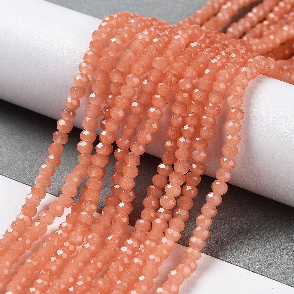 Baking Painted Imitation Jade Glass Bead Strands Faceted Rondelle Light Salmon 8x6mm Hole: 1mm 63~65pcs/strand 39~40cm