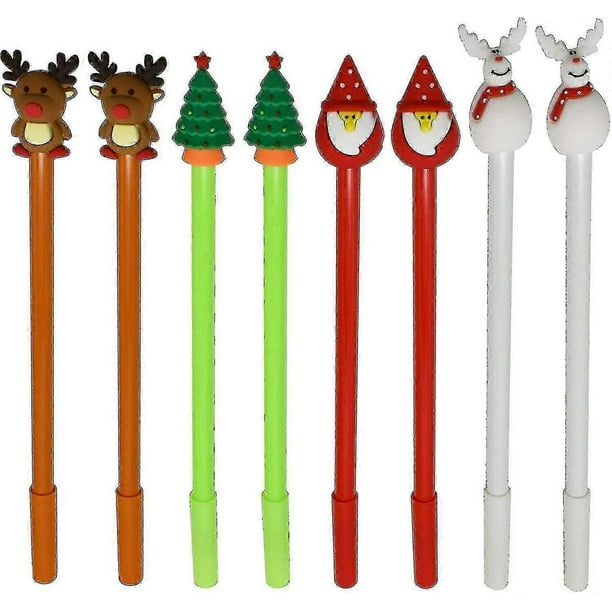28pcs Novelty Christmas Series Rollerball Pens Black Gel Ink For Office School (4 Style - Christmas Tree, Snowman, Reindeer, Santa Claus)