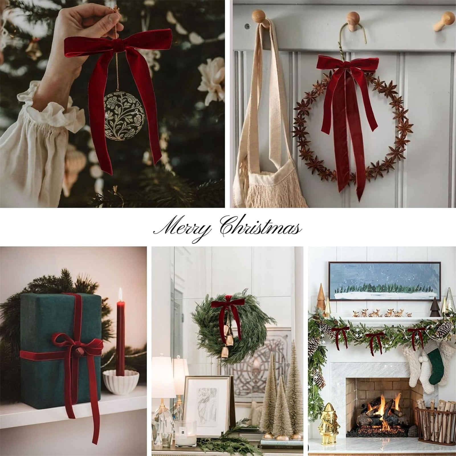 1 Pcs Velvet Bows for Christmas Tree Decorations Indoor, Vintage Christmas Tree Bows Velvet Ornaments for Garland Wreath Gift Wrapping Bags Door Fireplace Holiday Decor,(5" * 7")