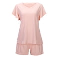 thumbnail image 3 of Short Sets for Women 2 Piece Summer Vacation V-Neck Ruffle Sleeve Pajamas Comfortable Soft Plus Size Outfits Yoga Activewear Walking Tops Pink L, 3 of 9