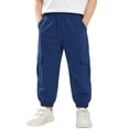 thumbnail image 2 of BRGZLK Toddler Boys Girls Barrel Pants Solid Color Elastic Waist Lightweight Cargo Long Pants Kids Casual Fashion Jogger Pants with Pockets Blue 5-6 Years, 2 of 9