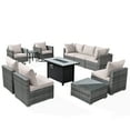 thumbnail image 2 of Ovios 11 Pieces Patio Fire Pit Set Outdoor Wicker Sectional Sofa Conversation Set with Swivel Rocking Chairs and Side Table,Beige, 2 of 7