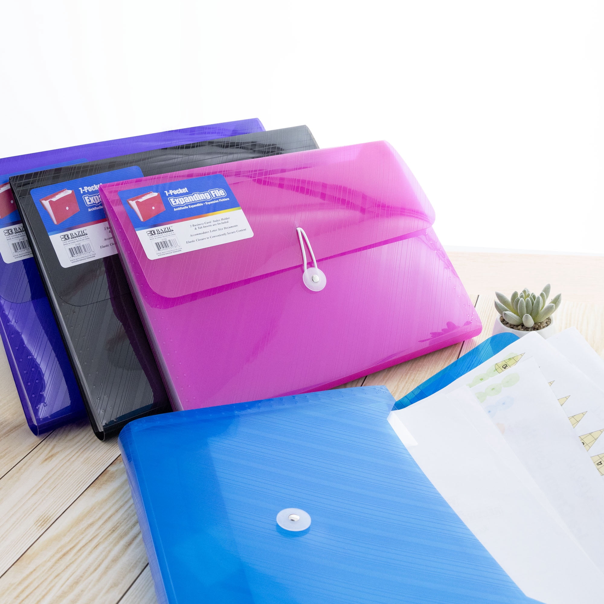 BAZIC Expanding File Folder 7 Pockets A-Z Monthly Tab, Document Envelopes 4-Pack