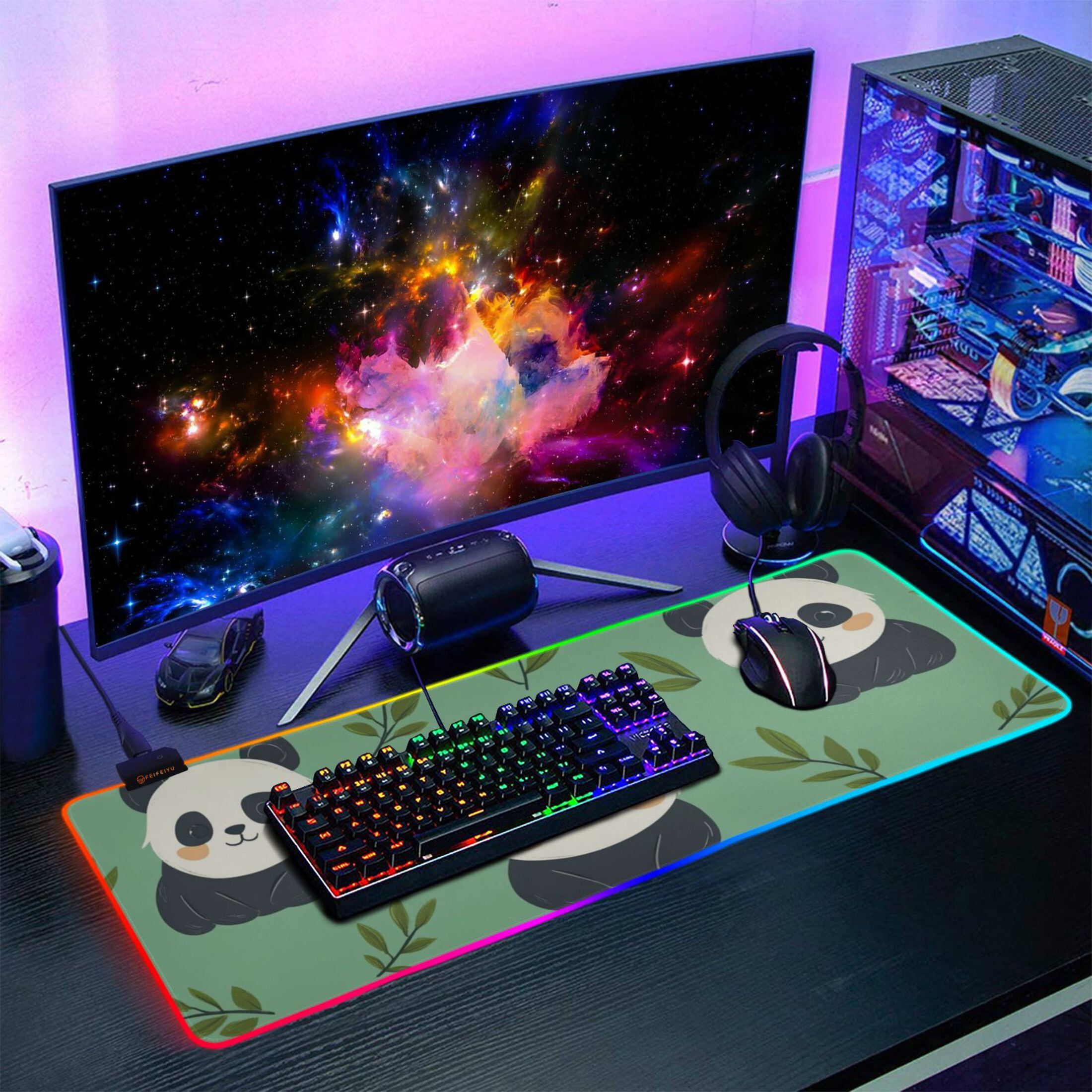 Cartoon Cute Panda RGB Gaming Mouse Pad Large Keyboard Mat Rubber Base 13 Light Modes