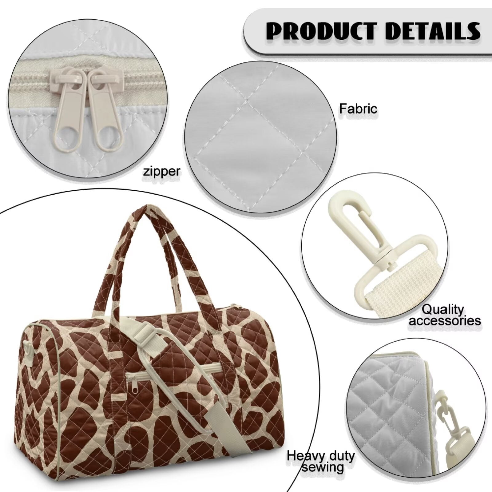 Xixirimido Brown Giraffe Skin Print Travel Duffle Bag Weekender Overnight Hospital Bags for Women Lightweight Carry-on Gym Bag for Travel, Airplanes, Sports