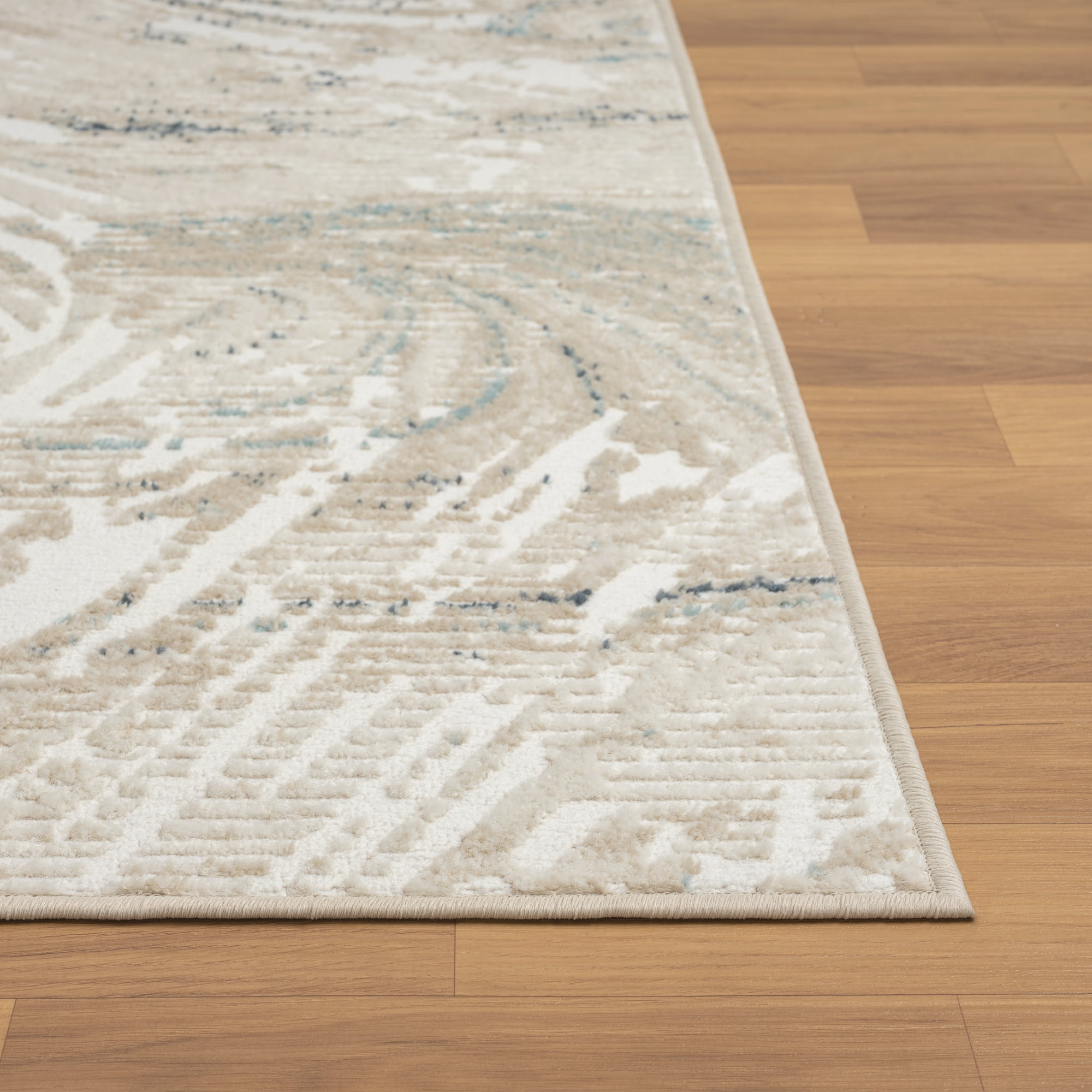 LR Home Bella 2'8"x 8' Ivory and Blue Abstract Durable Performance Indoor Runner Area Rug