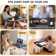 Folding Lap Desk, 23 Inch Portable Wood Black Laptop Bed Desk Lap Desk with Cup Holder, for Working Reading Writing, Eating, Watching Movies for Bed Sofa Couch Floor-Black-ZD01