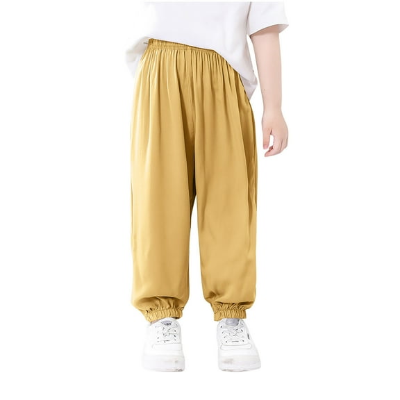 Lenpel Toddler Baggy Joggers Unisex Girls Boys Summer Elastic Waist Cinch Boston Pull on Pants Lightweight Casual Trousers 2-10 Y