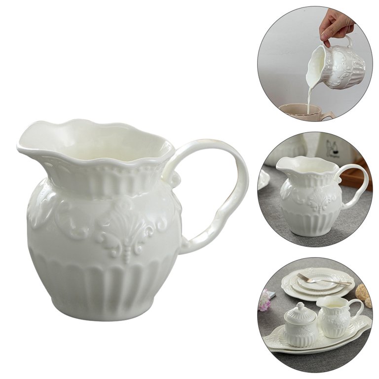 HEMOTON Shot Cups Creamer Pitcher with Lid Animal Cat Jug Mini White  Ceramic Creamer with Handle Kitten Gravy Sauce Boat Small Coffee Creamer  Jug