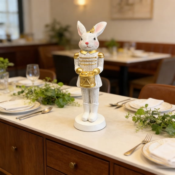 Easter Bunny Nutcracker Figurines, Resin Rabbit Soldier Statues for Home Decor, Tabletop Ornaments for Spring & Holiday Gifts, Set of 3