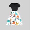 thumbnail image 1 of Robes Assorties pour la Famille, Imprimé d'Animaux de Dessin Animé, Longue Grande Jupe, Haut Uni, Col Rond, Manches Courtes, 1 of 4