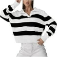 thumbnail image 2 of Women's Striped Sweaters Contrast Knitted Loose V-Neck Casual Long Sleeve, 2 of 7