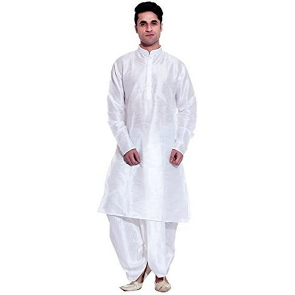 Royal Kurta Men's Silk Blend Dhoti and Kurta Set (White; 38)