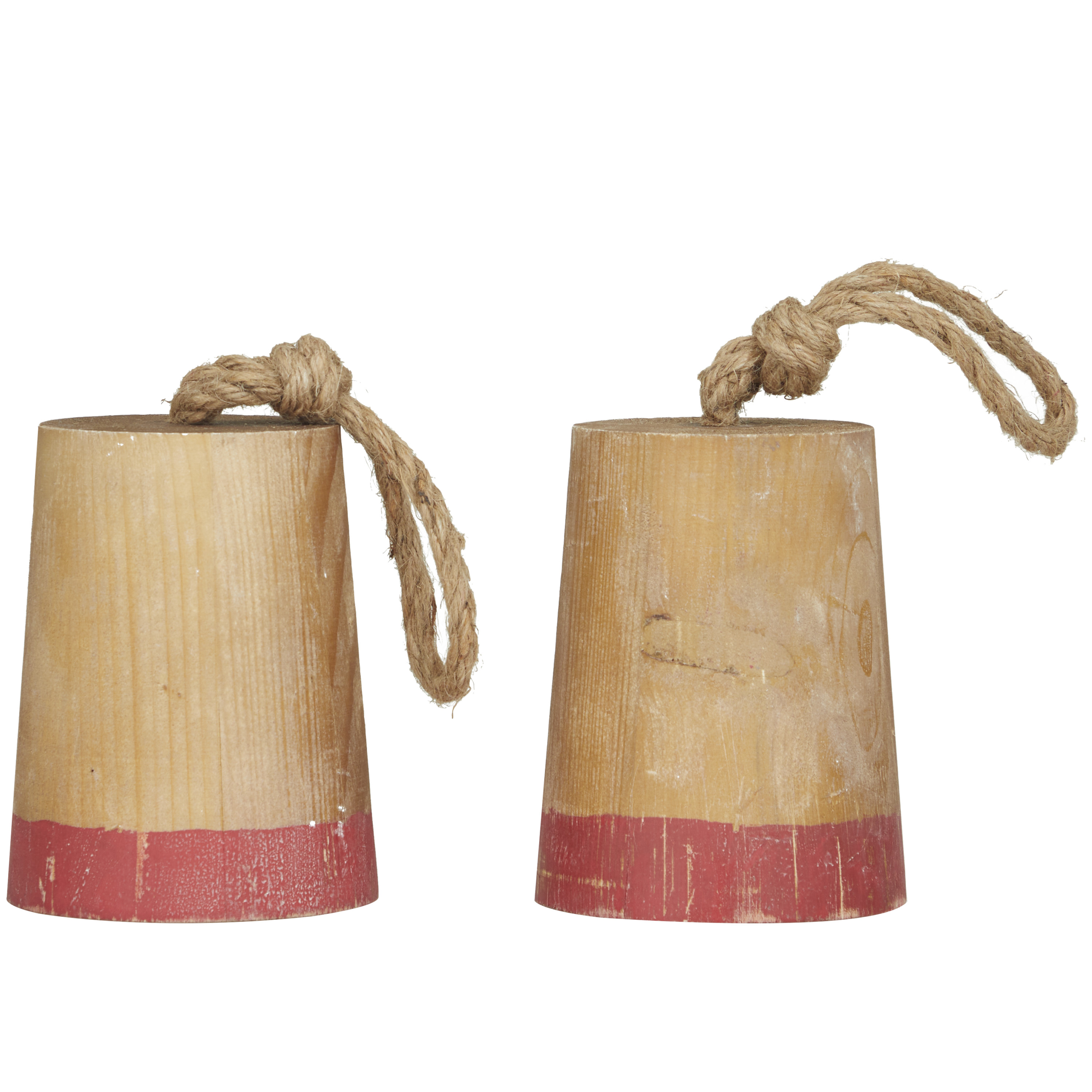 5"W, 8"H Brown Wood Door Stopper Buoy Sculpture with Rope Accents, by DecMode (2 Count)