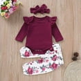 thumbnail image 3 of Odeerbi Baby Boy Girl Clothes Baby Romper Toddler 2025 Long Sleeves Tops+Floral Pants+Headbands Set Outfits, 3 of 9