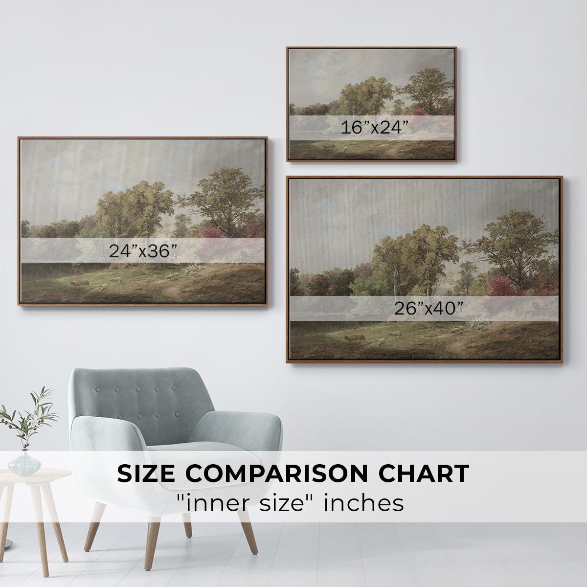 Vintage Landscape-CCCXXIII By Wexford Home Framed in Walnut Wood Gallery Wrapped Canvas 17 in. x 25 in.