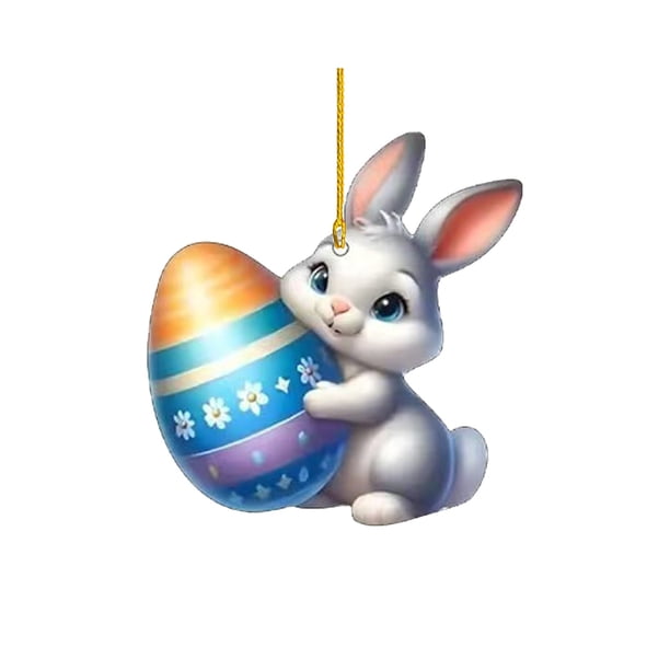 Decoraciones de Pascua para el Hogar Lindo Conejo Colgante Ornamento 2D Llavero Acrílico Plano Colgante Pequeño para el Coche Retrovisor Espejo O Mochila