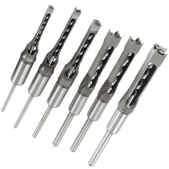 Handdo 6PCS Square Hole Drills Set HSS Wood Mortising Chisel Set Diameters 5/8 in 9/16 in 1/2 in 3/8 in 5/16 in 1/4 in