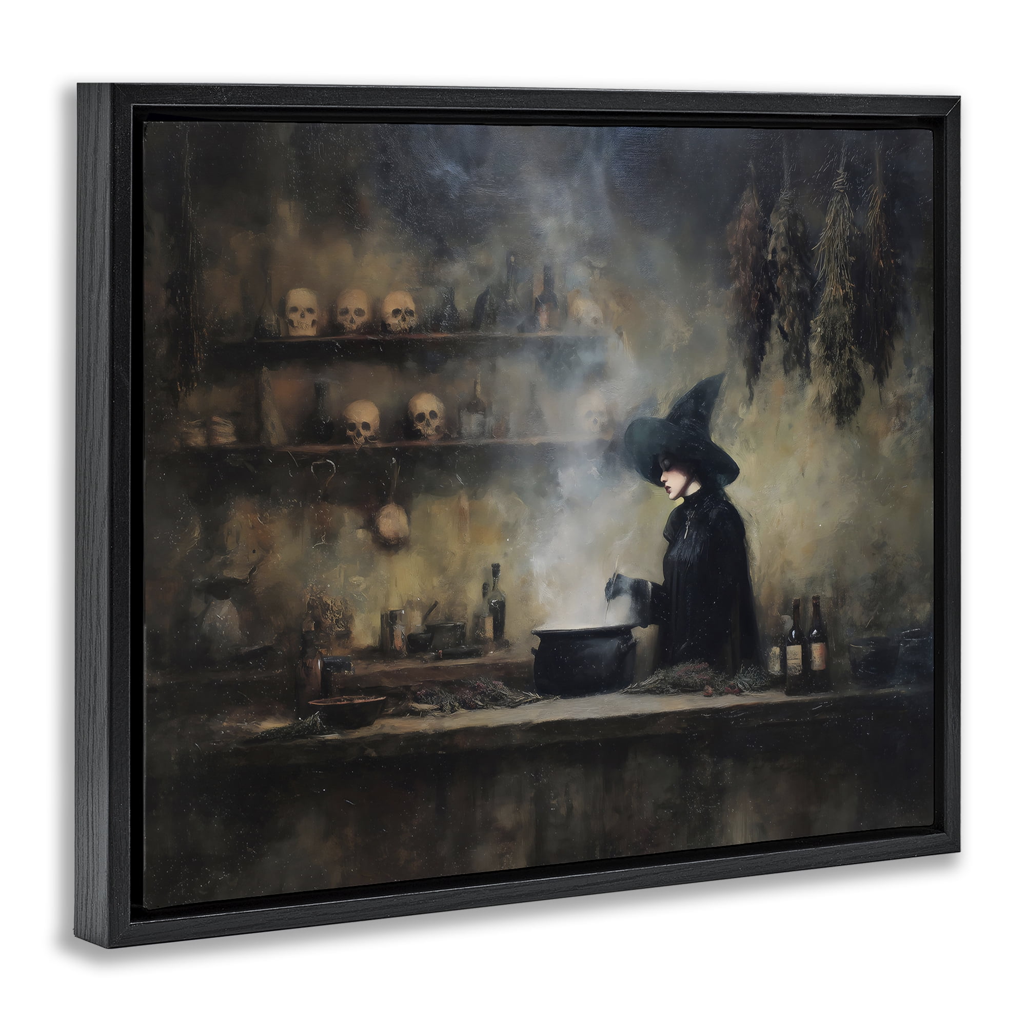 Witch's Cauldron Brew Black Framed Floater Canvas Wall Art, design by Arlington Prints
