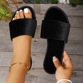 thumbnail image 3 of Women Solid Velvet Wide Strap Flat Open Toe Slip On Casual Slide Sandals Black 6, 3 of 7