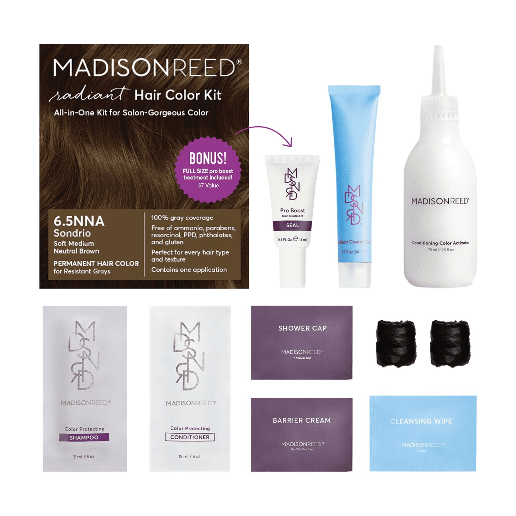 Madison Reed Radiant Permanent Hair Color Kit with Bonus Pro Boost, Sondrio (6.5NNA), Medium Neutral Brown