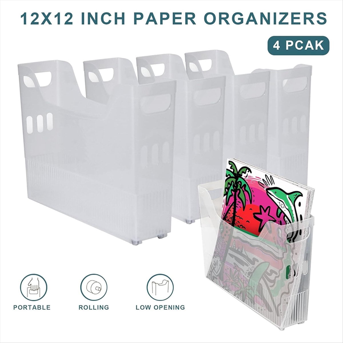 4 Piece 12 X 12 Inch Paper Storage, Scrapbook Paper Storage with Wheels, Scrapbook Paper Storage, 12 X 12 Inch Paper