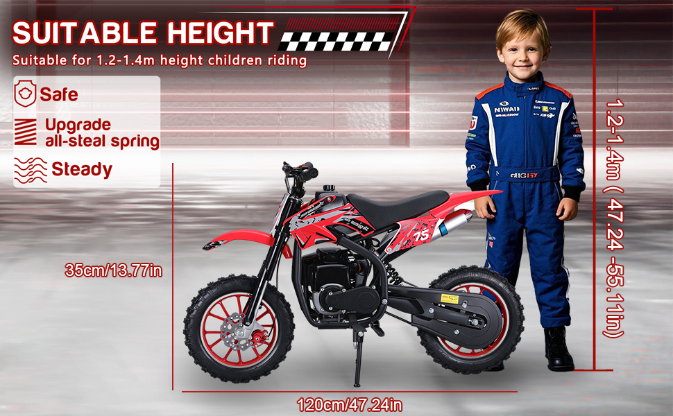 Kids Dirt Bike 49CC 4-Stroke Gas Powered Off Road Motorcycle, Maximum Speed 35km/H Children Pocket Motorbike with Disc Brakes