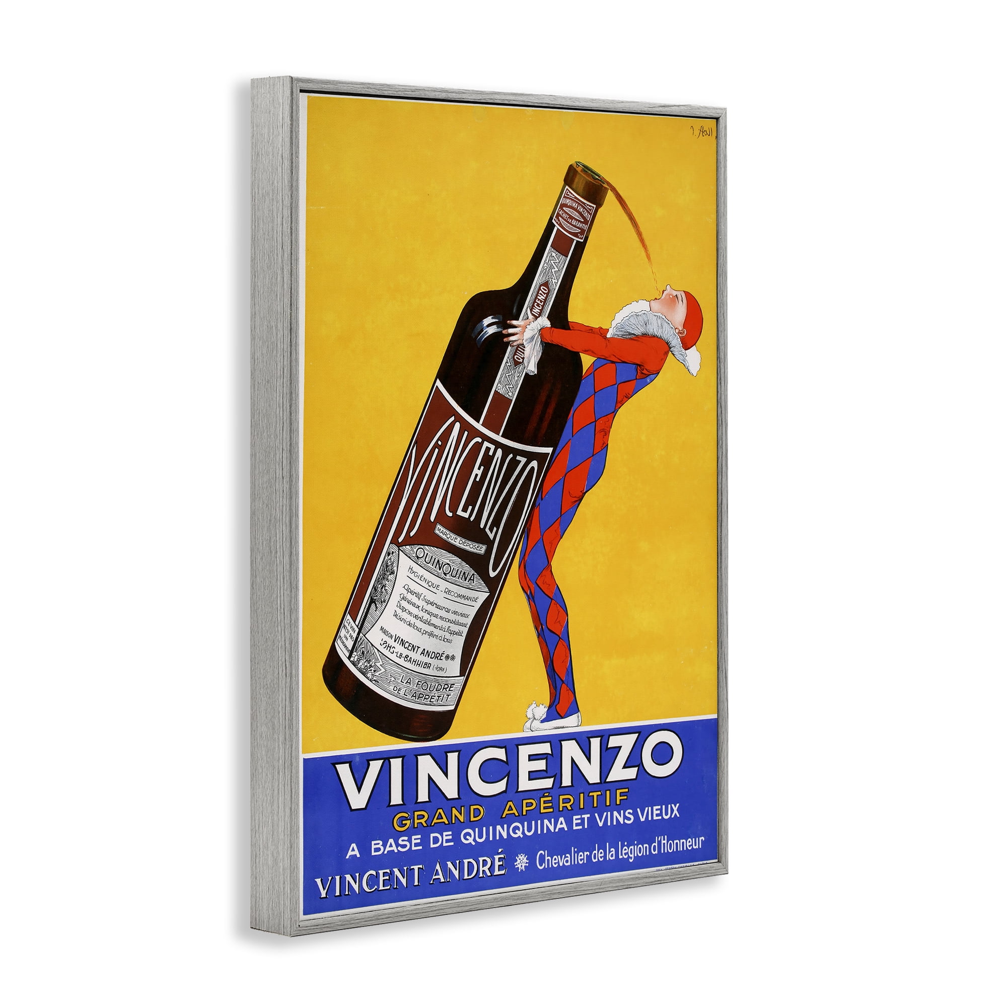 Stupell Industries Vincenzo Vintage Wine Gray Framed Giclee Art, design by Vintage Posters