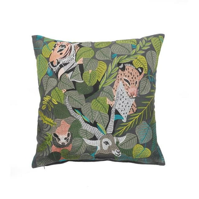 LR Home PILLO07499MLTFFPL Coussin à Jeter Carré Multicolore de Scène de Jungle - 20 x 20 Po.