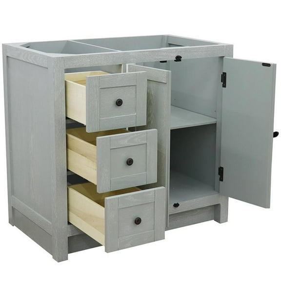 Pemberly Row  36" Single Solid Wood Vanity with Right Doors in Gray Ash