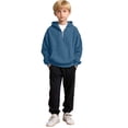 thumbnail image 5 of Boys Waffle Knit Quarter Zip Hoodie, Long‑Sleeve Half‑Zipper Pullover Top With Kangaroo Pocket, Soft Textured Loose‑Fit Hooded Sweatshirt, 5 of 6