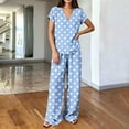 thumbnail image 5 of hoksml Women's Polka Dot 2 Piece Outfit, V Neck Cap Sleeve Top and Elastic Waist Wide Leg Pants Casual Lounge Set, 5 of 6