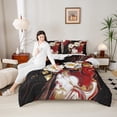 thumbnail image 4 of Homewish Black Red Marble Floral Queen Comforter Set, Modern Artwork Bedding Sets, Chic Abstract Mabrbling Reversible Bedding Comforter Set, Lightweight Room Decor, 3-Piece, 4 of 8