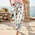 thumbnail image 2 of Womens Casual Pants Floral Printed Elastic Waist Drawstring Boho Joggers with Pockets Fall Beach Loose Slik Slacks for Women White M, 2 of 5
